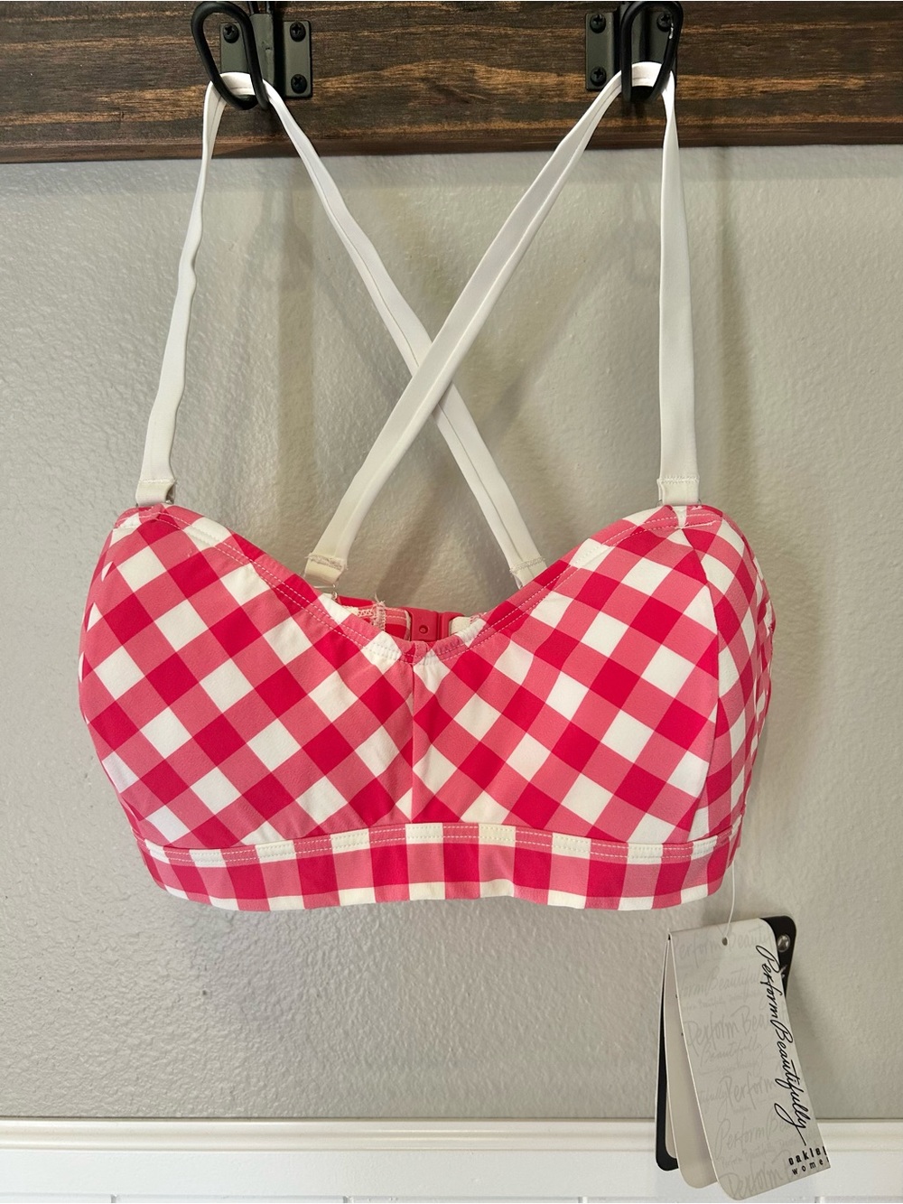 New Oakley Peaches Bikini Top Bright Fuchsia Pink Gingham NWT Y2K Barbie Swim S